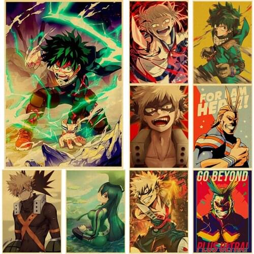 Vintage Posters Kraft Paper Sticker Popular Anime My Hero Academia Cartoon Character Atlas for Home Bar Decor Gift Wall Painting