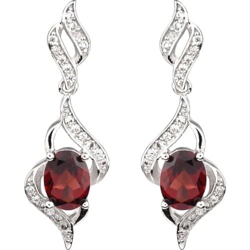 Natural Red Garnet Drop Earrings Women 925 Silver 6x8mm Oval Crystal Jewelry January Birthstone Birthday Gift E085RGN