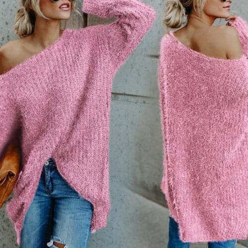 Sexy Off Shoulder Knitted Sweater Women Solid Loose Flare Sleeve Pullover Jumpers Female Mink Cashmere Sweater