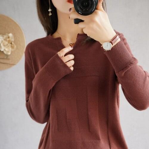Sweater women 2020 new solid color V-neck knitted sweater women pure cotton plus size T-shirt long-sleeved pullover top