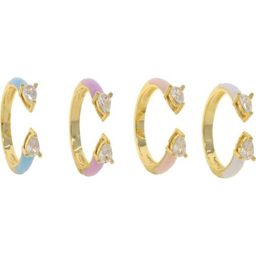 Wholesale Jewelry New Colorful Enamel Adjustable Ring for Women Two CZ Open Rings Exquisite Trend Jewelry