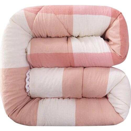 Japan Style Winter Comforter Plaid Thickened Washed Cotton Warm Spring Autumn Quilt Blanket Large Size Adult Children Home Use