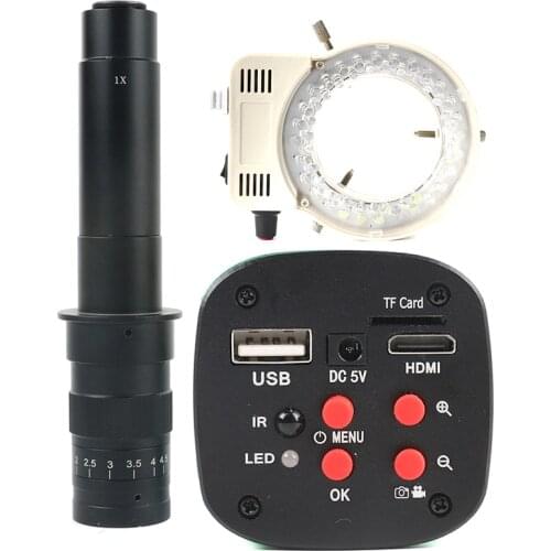 1080P 16MP SONY Sensor HDMI USB Industrial Lab PCB Soldering TF Video Microscope Camera + 100x 180x 300x C Mount Lens + 144 LED
