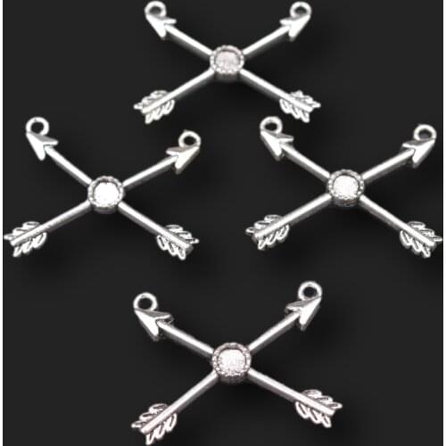 20pcs Silver Plated *X* Arrow Cluster Cross Double Hole Pendants DIY Charms Punk Necklace Jewelry Crafts Metal Accessories P680