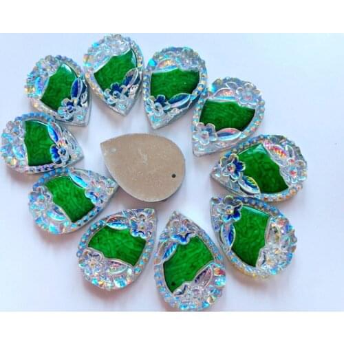 Sew on rhinestones drop shape crystal18*25mm flatback clear AB colour/green colour handsewing gem stones 20PCS