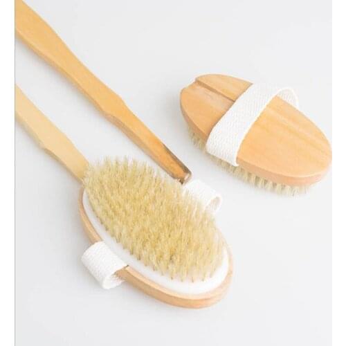 200pcs Fashion Hot Natural Long Wooden Bristle Body Brush Massager Bath Shower Back Spa Scrubber JF