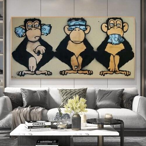 3 Art Monkey Wall Art Canvas Print Abstract Animal Poster Painting Frameless Home Decoration Picture for Room Cuadros