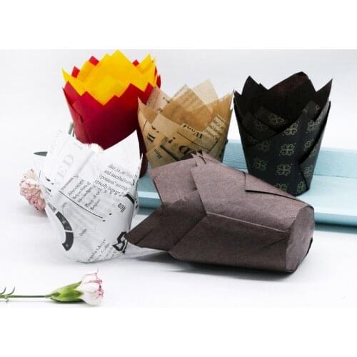 50pcs/pack Cake Mold Muffin Cupcake Paper Cups Tulip Cup Cakes Paper Cases Oilproof Cupcake Liner Wrapper Baking Cups Holders