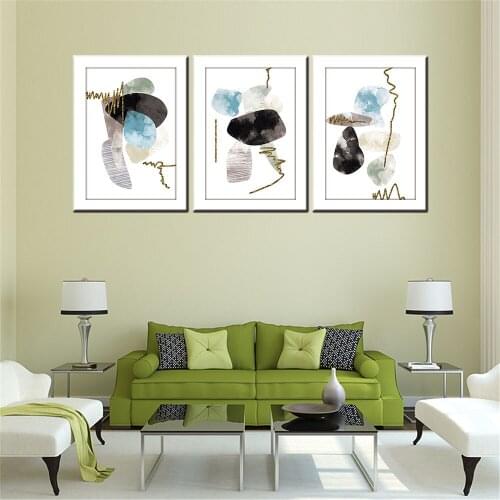 Ink Smudged Brown Blue Owl Gold Foil Abstract Graphic Canvas Combination Painting Home Decor Art Wall Poster