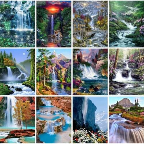 AZQSD DIY Diamond Painting Scenic Full Square/Round Diamond Embroidery Mosaic Waterfall Picture Of Rhinestones Home Decoration