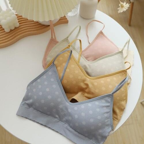 Sweet polka dot Seamless bras women wire free Spaghetti straps bra traceless summer young girl Sleep underwear bralette YHS915