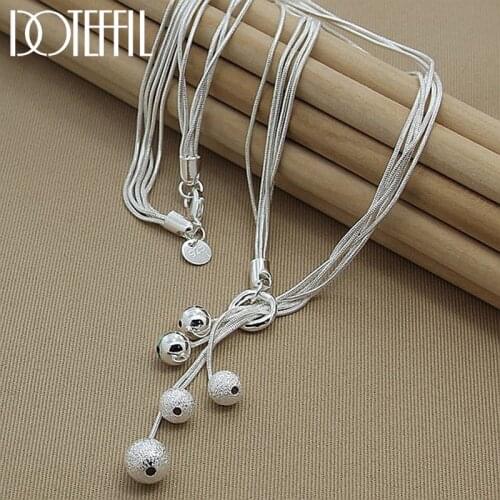 DOTEFFIL 925 Sterling Silver Five Snake Chain Frosted Smooth Bead Ball Necklace For Women Wedding Engagement Fashion Jewelry