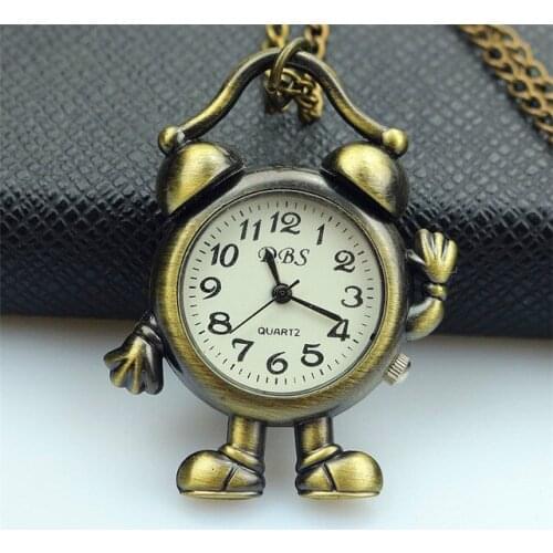 NAZEYT Men Women Retro Vintage Bronze Robot Quartz Pocket Watch lady small fob clock Necklace Chain Pendant gift watch