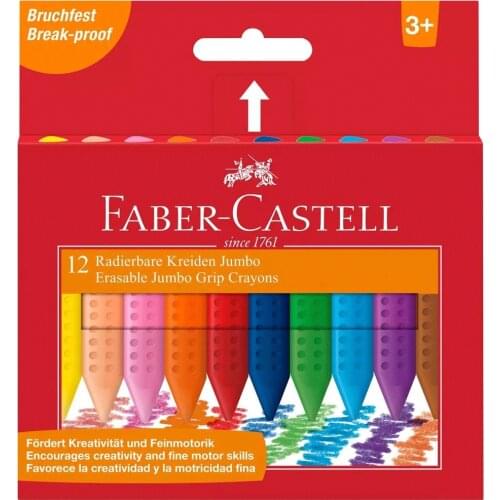 Faber-Castell Jumbo Grip crayon erasable triangular, wallet of 12