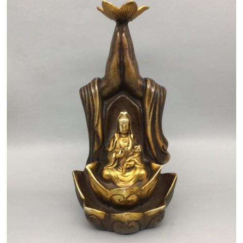 China brass archaize Buddha hand Guanyin Backflow Incense Burner crafts statue