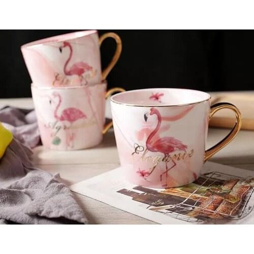 Flamingo Pattern Natural Marble Porcelain Coffee Mug Mr and Mrs Tea Milk Cup Creative Wedding Anniversary Gift