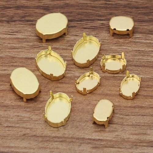 500pcs brass flat back 10x14mm 13x18mm oval claw holder cabochon tray pendant bezel blank pendant base jewelry settings