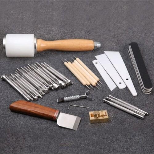 Leather Craft Carving Tools for Leather Printing Cutting Knife/Hammer/Leather Swivel Knife/Tool Storage Box Leather Staming Set