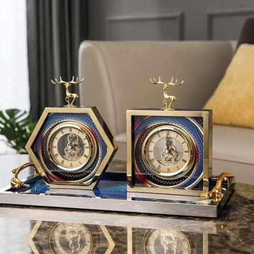 Golden Deer alloy Creative home bedside table clock decorations Model room TV cabinet table clock room decor