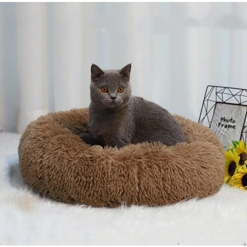 Round Plush Cat Bed House Cat Mat Winter Warm Sleeping Dog Nest Soft Long Plush Cat Basket Pet Cushion Portable Pets Supplies