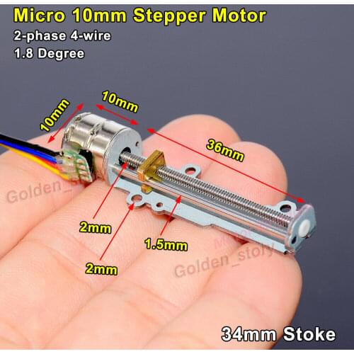 34mm Mini Linear Actuator 10mm Micro 2-phase 4-wire Precision Stepper Motor Long Linear screw slider Nut DIY xyz 3d printer