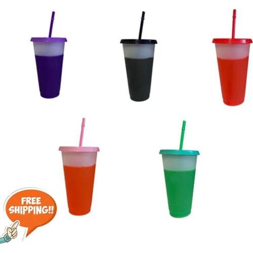 700ml Reusable Color Change Cups Plastic Tumbler With Lid Plastic Cup Matte Finish Straw Cup Coffee Mug For Coffee Shop