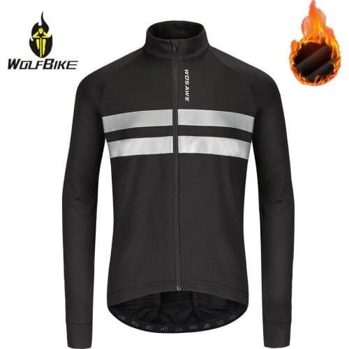 Wolfbike Winter Thermal Fleece Cycling Jackets Men Windproof Reflective Running Windbreaker Coats Bike Clothing Long Jerseys