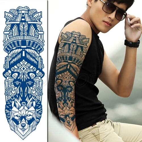 Juice Tattoo Sticker Geometric Wolf Head Totem Flower Crown Stickers Full Arm Body Art Fake Tattoo for Woman Man Keep 15 Days