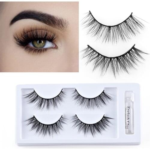 2 pairs natural 3D Mink false eyelashes fake lashes with glue makeup kit Lashes eyelash extension mink eyelashes maquiagem