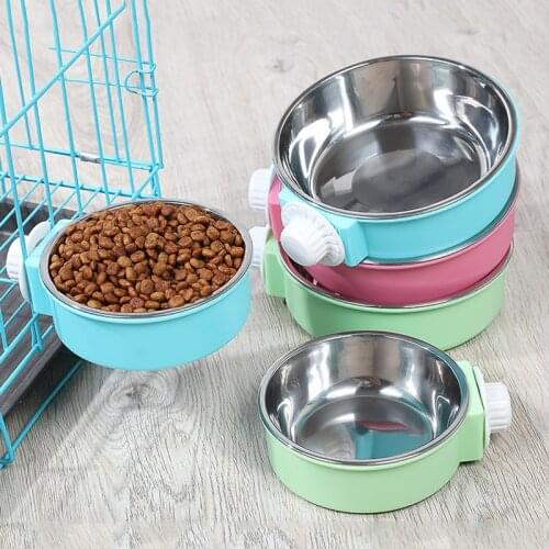 New Stainless Steel Pet Hanging Bowl Can Hang Stationary Dog Cat Cage Bowls Detachable Small Big Dogs Feeder Water Food Bowl