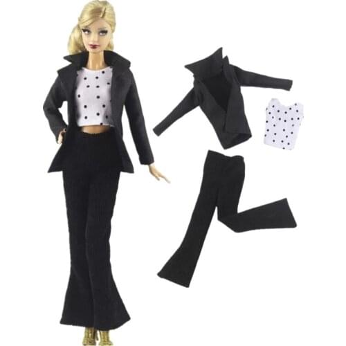 1/6 BJD Doll Clothes Noble Black Office Lady Suit 11.5" Dolls Outfits Set for Barbie Accessories Tank Coat Jacket Pants Kids Toy