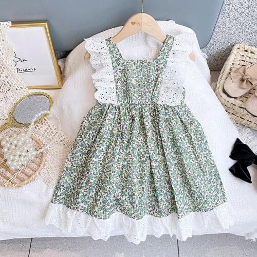 2-6 Years High Quality Summer Girl Dress 2021 New Floral Cotton Solid Draped Ruched Kid Children Clothing Girl Princess Dresses