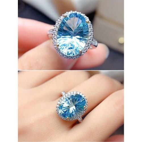 Oval Blue Crystal Aquamarine Topaz Zircon Diamonds Gemstones Rings for Women White Gold Silver Color Jewelry Bijoux Trendy Gifts