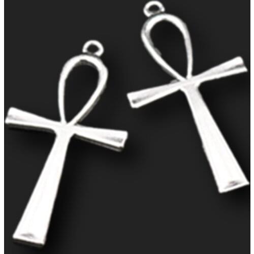 8pcs Silver Plated Hollow Elliptical Head Crosses Charm Necklace DIY Fashion Jewelry Pendants For Jewelry Handicraft Making A691