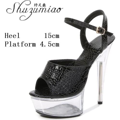 Women Model Show Striptease 15 CM Transparent Platform Super High Heel Sandals Female Catwalk Sexy Nightclub Clear Crystal Shoes