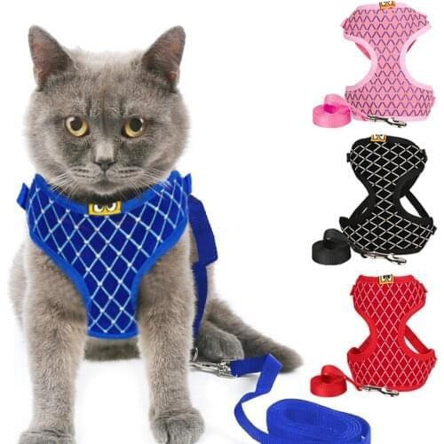 Kitten Harness and Leash Set Breathable Mesh Cat Vest Harness Small Pet Collar S/L for small dogs and cats