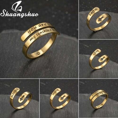 Shuangshuo 2021 Hot Fashion Stainless Steel Opening Rings for Women Female Vintage Adjustable Jewelry Birthday Party Gifts