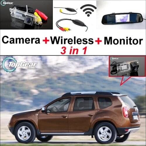 3 in1 Special Rear View Camera + Wireless Receiver + Mirror Monitor Easy DIY Back Up Parking System For Dacia Duster