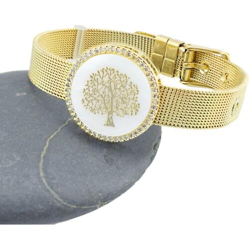 Eternal Life Tree or Love Tree Shell AAA Zircon Charm Bracelet for Woman Man Mesh Stainless Steel Strap Bangle Jewelry Gift