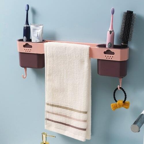 Towel rack Self-adhesive Storage Rack Bathroom Tooth cup Plastic Storage Rack Multi-Function Hook Up Sink Draining Storage Rack