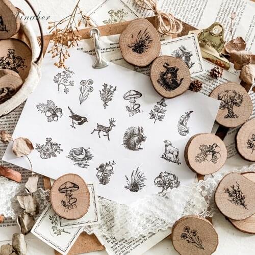 Vintage forest animal Series round stamp DIY wooden rubber stamps for scrapbooking stationery scrapbooking standard stamp