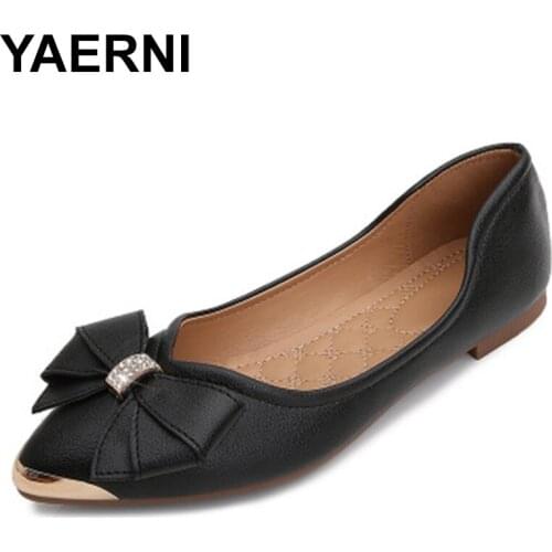 YAERNI New Spring and Autumn Womens Shoes Female Flat Shoes Bowknot Pointed Shallow Mouth Casual Shoes Loafers Zapatos de mujer