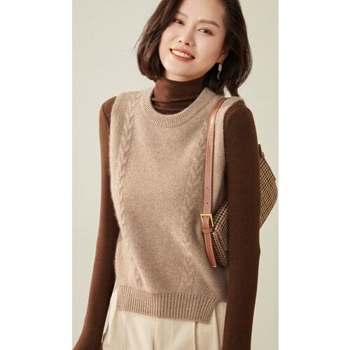 Hot Sale Women Sleeveless O-Neck 100% Pure Cashmere Knitted Jumpers 2021 Winter New Pullovers Female Sweaters