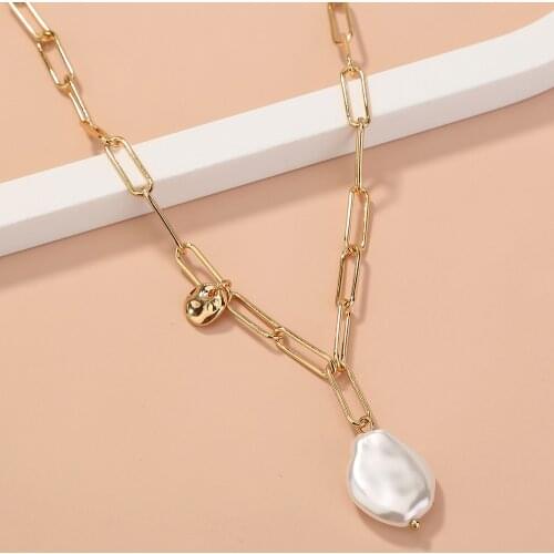 2021 Steampunk Copper Geometric Gold Chain Choker Necklace Statement Irregular Natural Pearl Necklace for Women Jewelry Gift