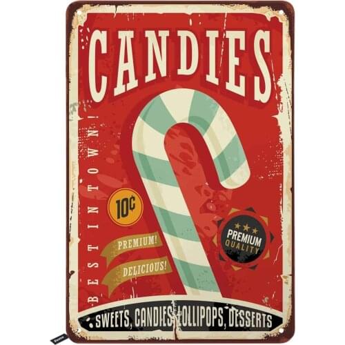 Candies Tin Signs,Sweets Candies Lollipops Desserts Vintage Metal Tin Sign for Men Women,Wall Decor for Bar,Restaurants,Cafe Pub