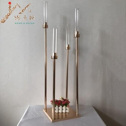 10PCS Metal Candle Holders 4 Arms Candlestick Vases Wedding Table Centerpiece Candelabra Pillar Stand Road Lead Party Decoration