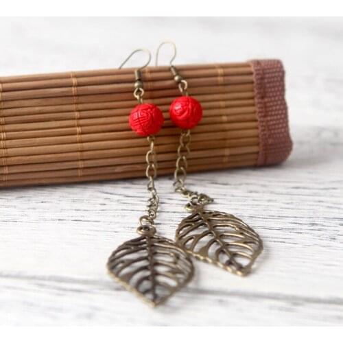 12 Pairs/Lot Vintage Earrings For Women Rose Flower Hollow Leaves Long Chain Drop Dangle Earring Flower Pattern Bead Eardrop