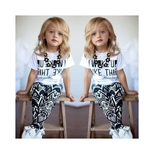 Baby Girls Stripe I Woke Up Like This Toddler T-Shirt+Pants 2Pcs Outfits Set UK