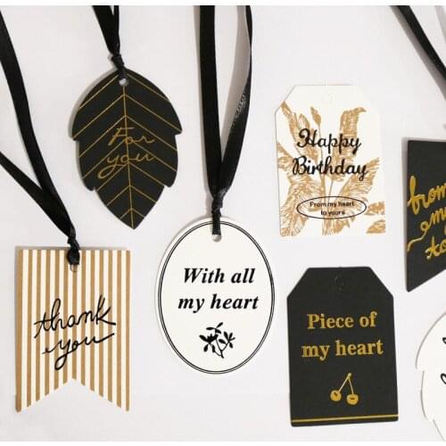 200pcs Hot Stamping Thank You Gift Tags Leave Shape Mix Design Hang Tags for Wedding Birthday Party Decor DIY Packaging Labels
