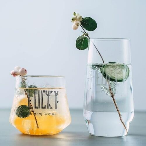 400/450ML Transparent Glasses With Printing Patern Home Kitchen Drinkware Accessories, For Drinking Coffee, Beer, Milk, Tea